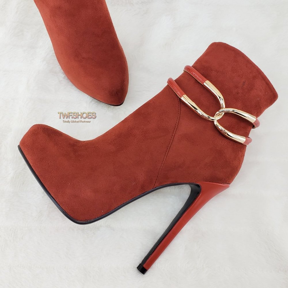 Luichiny Rust Ankle Boots with Gold Buckle